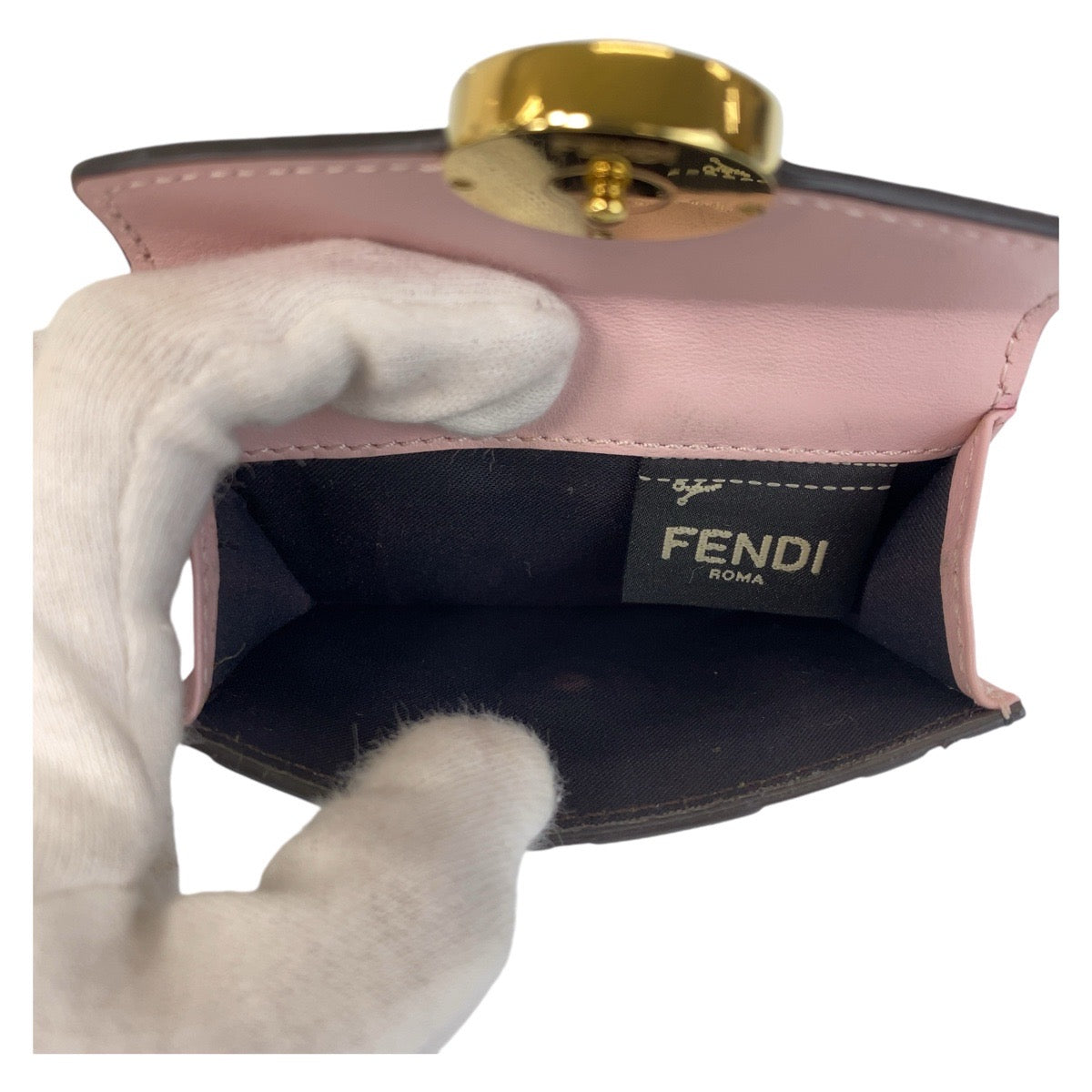 17986
FENDI フェンディ ズッカ エフイズフェンディ ピンク ブラウン ゴールド金具 レザー 折財布 コンパクトウォレット レディース AB40
