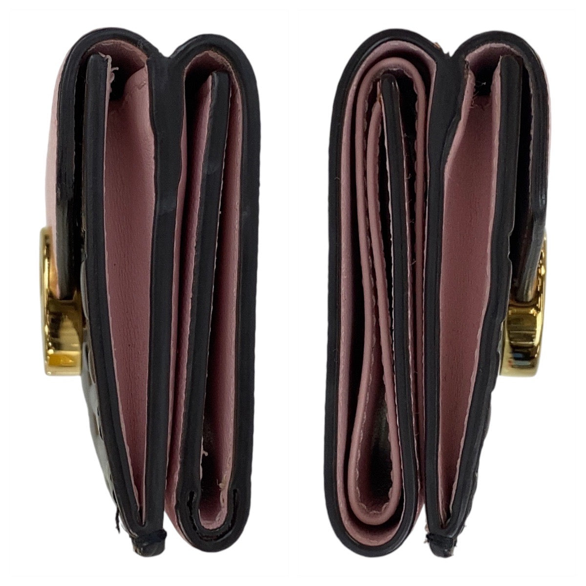 17986
FENDI フェンディ ズッカ エフイズフェンディ ピンク ブラウン ゴールド金具 レザー 折財布 コンパクトウォレット レディース AB40