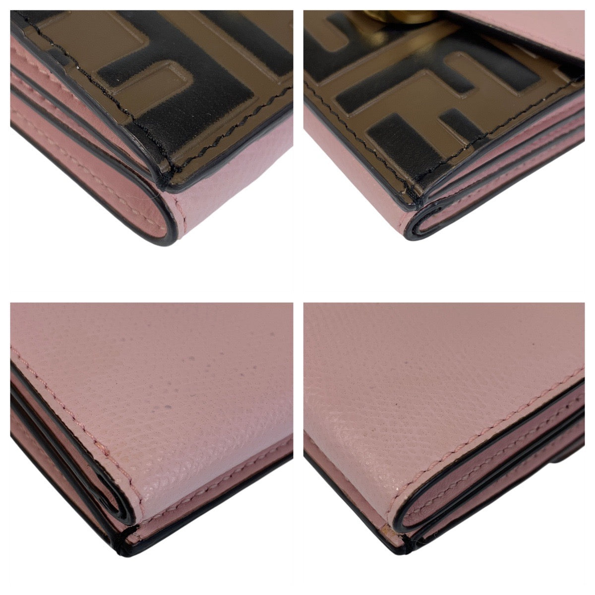 17986
FENDI フェンディ ズッカ エフイズフェンディ ピンク ブラウン ゴールド金具 レザー 折財布 コンパクトウォレット レディース AB40