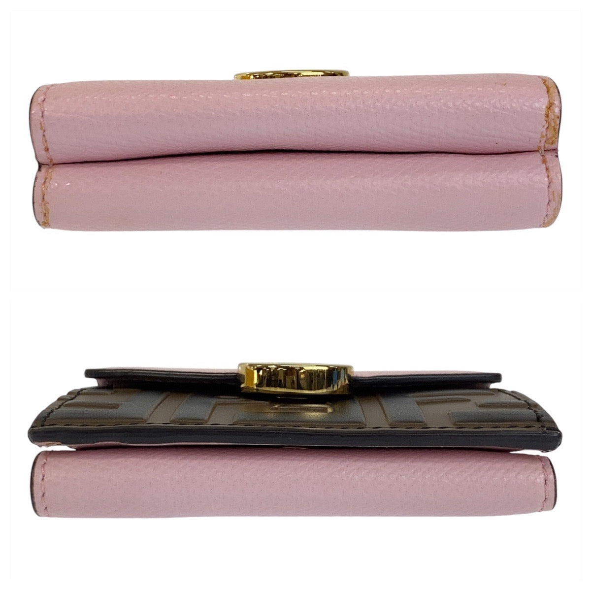 17986
FENDI フェンディ ズッカ エフイズフェンディ ピンク ブラウン ゴールド金具 レザー 折財布 コンパクトウォレット レディース AB40