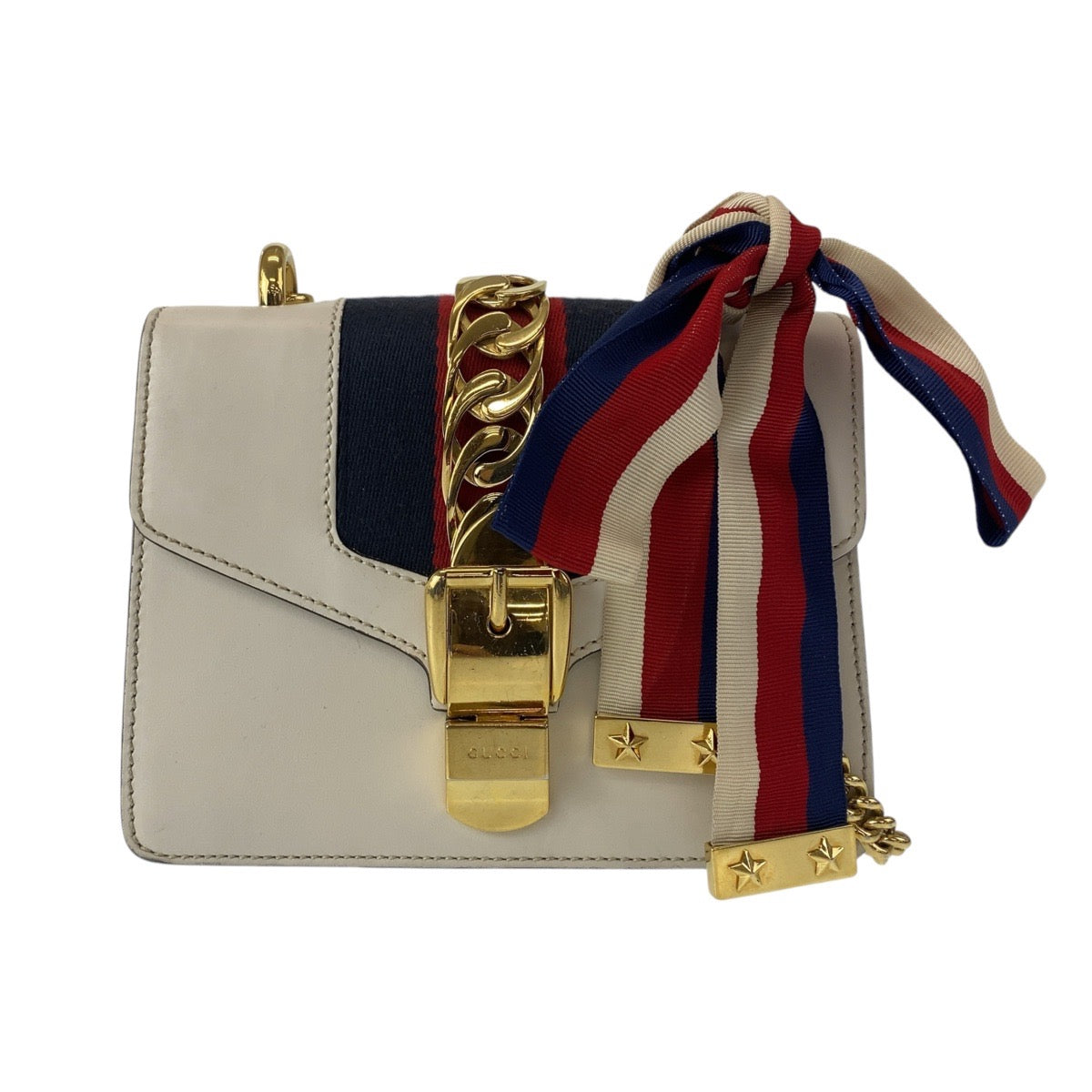 11974
GUCCI グッチ シェリーライン シルヴィミニ ホワイト レザー 431666 斜め掛け ショルダーバッグ ポシェット  レディース