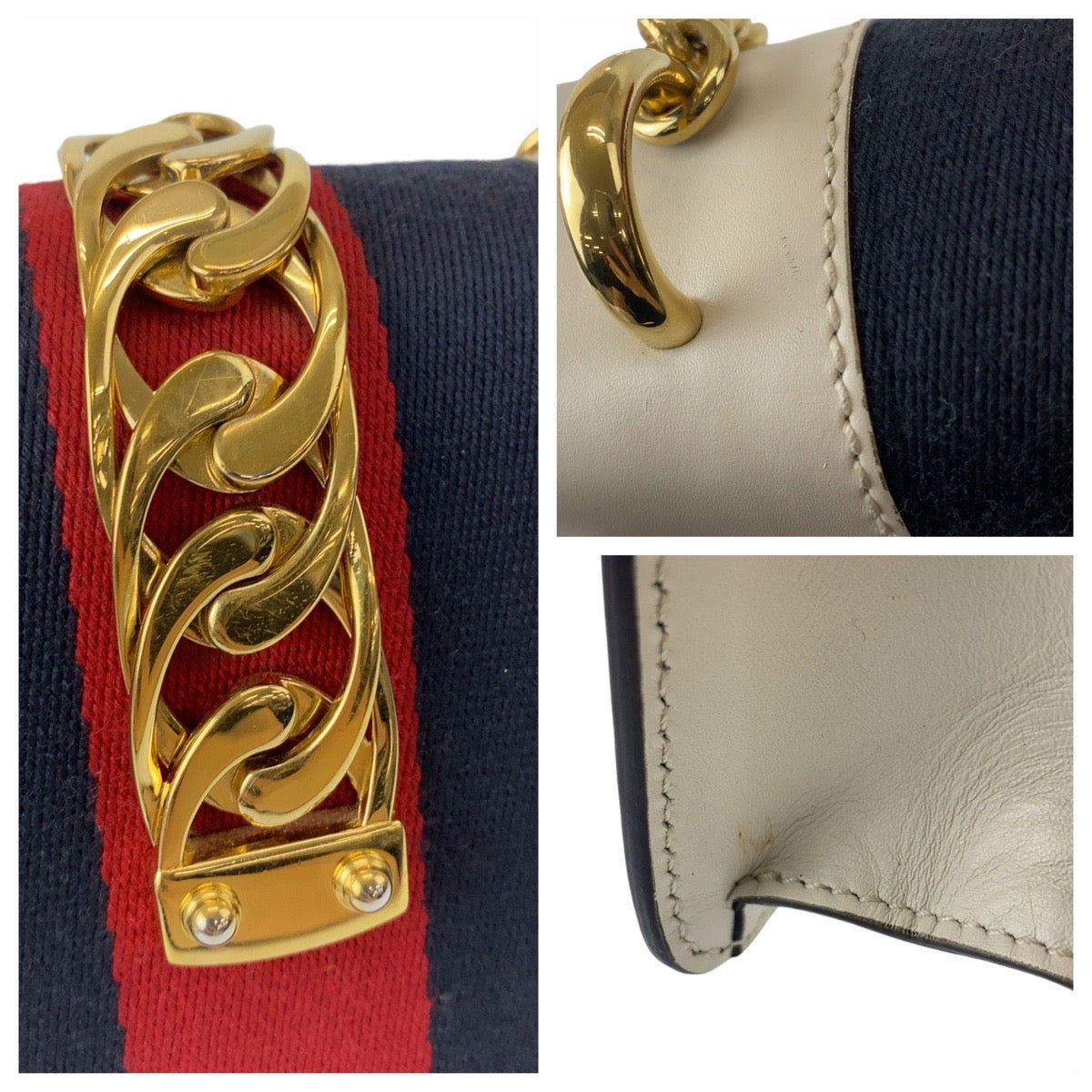 11974
GUCCI グッチ シェリーライン シルヴィミニ ホワイト レザー 431666 斜め掛け ショルダーバッグ ポシェット  レディース