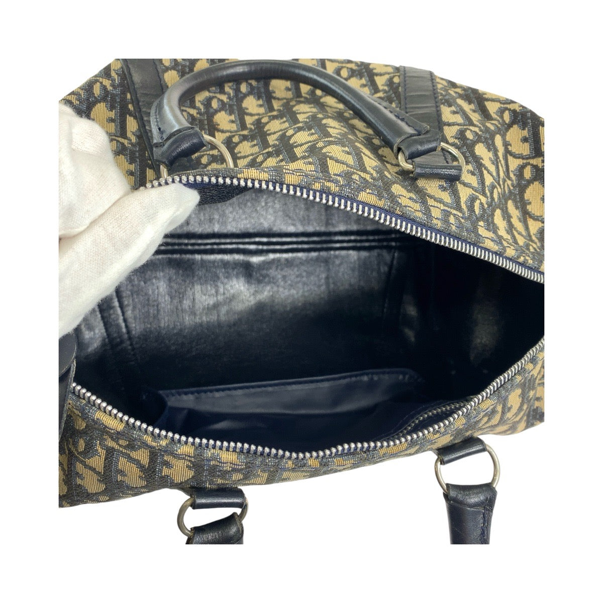 11970
Dior ディオール ヴィンテージ トロッター ネイビー シルバー金具 キャンバス / レザー ハンドバッグ ミニボストンバッグ  レディース