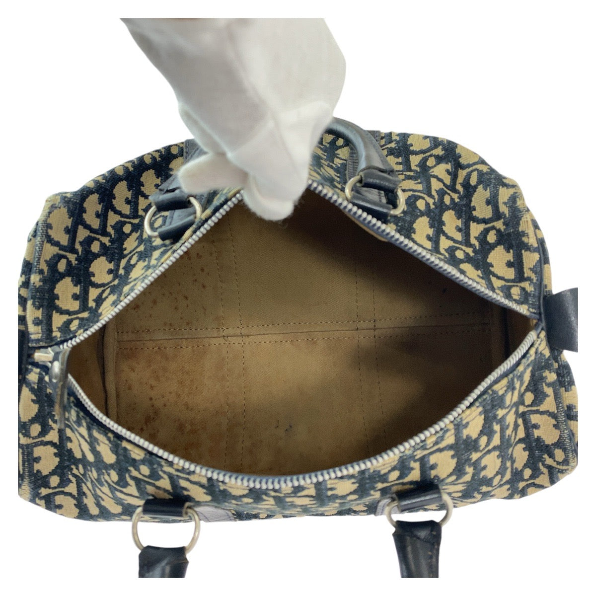 11969
Dior ディオール ヴィンテージ トロッター ネイビー シルバー金具 キャンバス / レザー ハンドバッグ ボストンバッグ  レディース