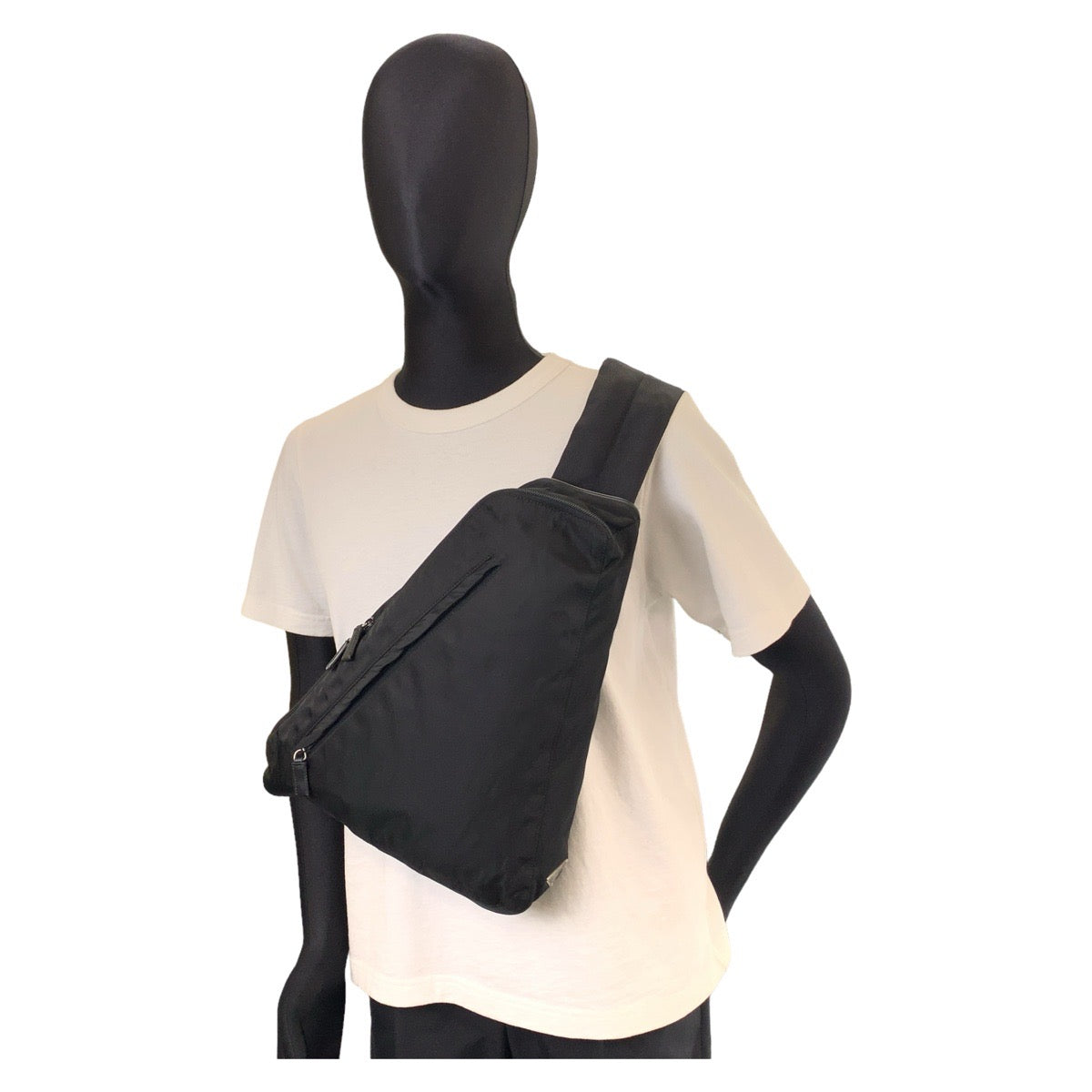 PRADA Tessuto Triangle Logo Plate Black Silver Hardware Nylon Body Bag Shoulder Bag Triangle Bag Men's