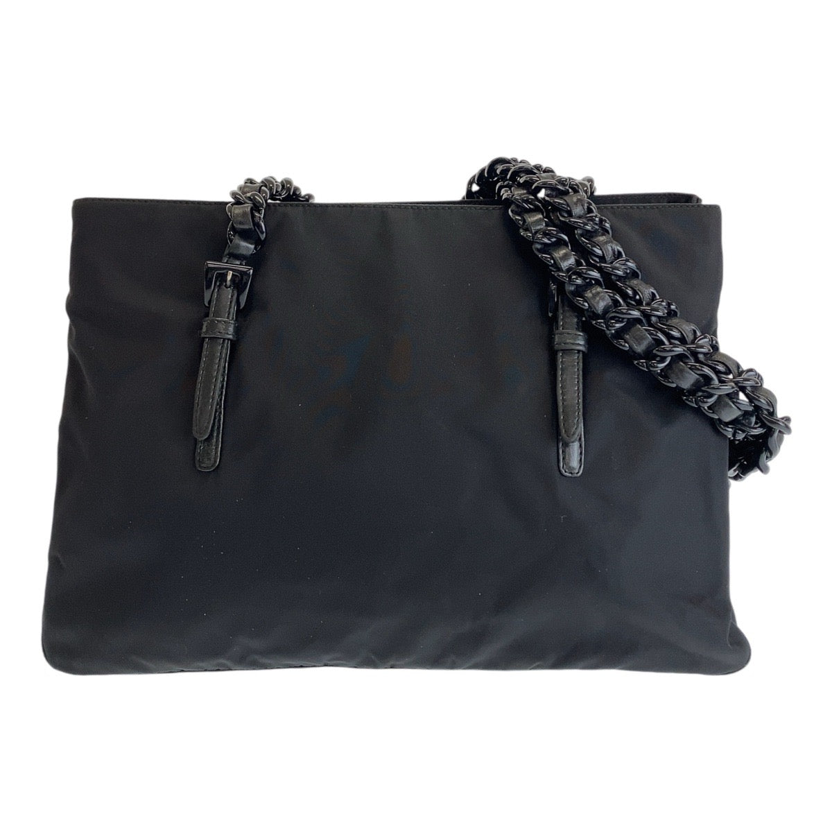 12942
PRADA プラダ テスート 三角ロゴプレート ブラック 黒 シルバー金具 ナイロン / プラスチック / レザー プラチェーン ショルダーバッグ  レディース