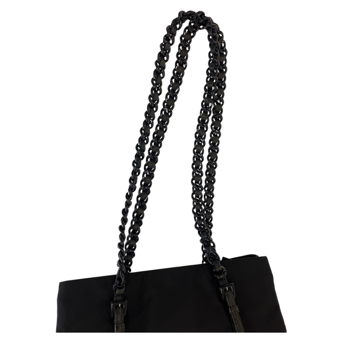 12942
PRADA プラダ テスート 三角ロゴプレート ブラック 黒 シルバー金具 ナイロン / プラスチック / レザー プラチェーン ショルダーバッグ  レディース