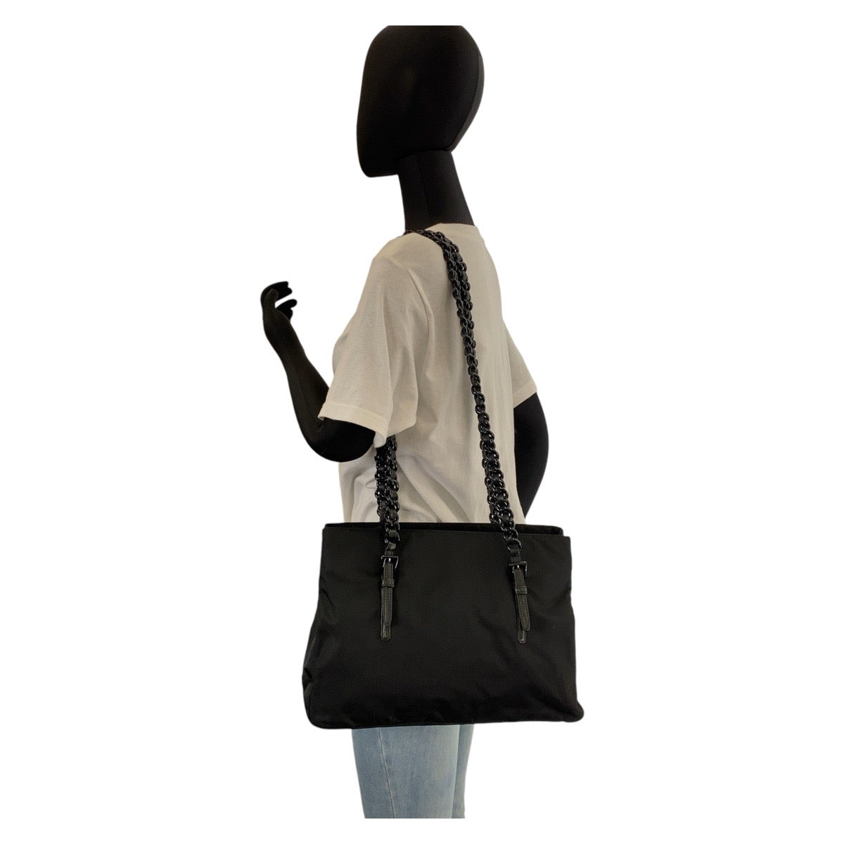 12942
PRADA プラダ テスート 三角ロゴプレート ブラック 黒 シルバー金具 ナイロン / プラスチック / レザー プラチェーン ショルダーバッグ  レディース