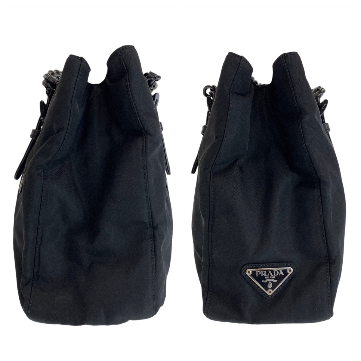 12942
PRADA プラダ テスート 三角ロゴプレート ブラック 黒 シルバー金具 ナイロン / プラスチック / レザー プラチェーン ショルダーバッグ  レディース