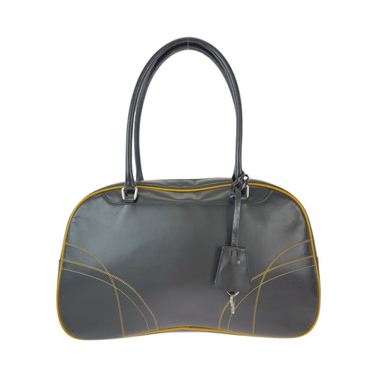 12943
PRADA プラダ ブラウン イエロー シルバー金具 レザー トートバッグ ミニボストンバッグ  レディース