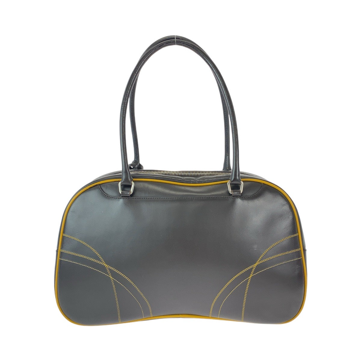 12943
PRADA プラダ ブラウン イエロー シルバー金具 レザー トートバッグ ミニボストンバッグ  レディース