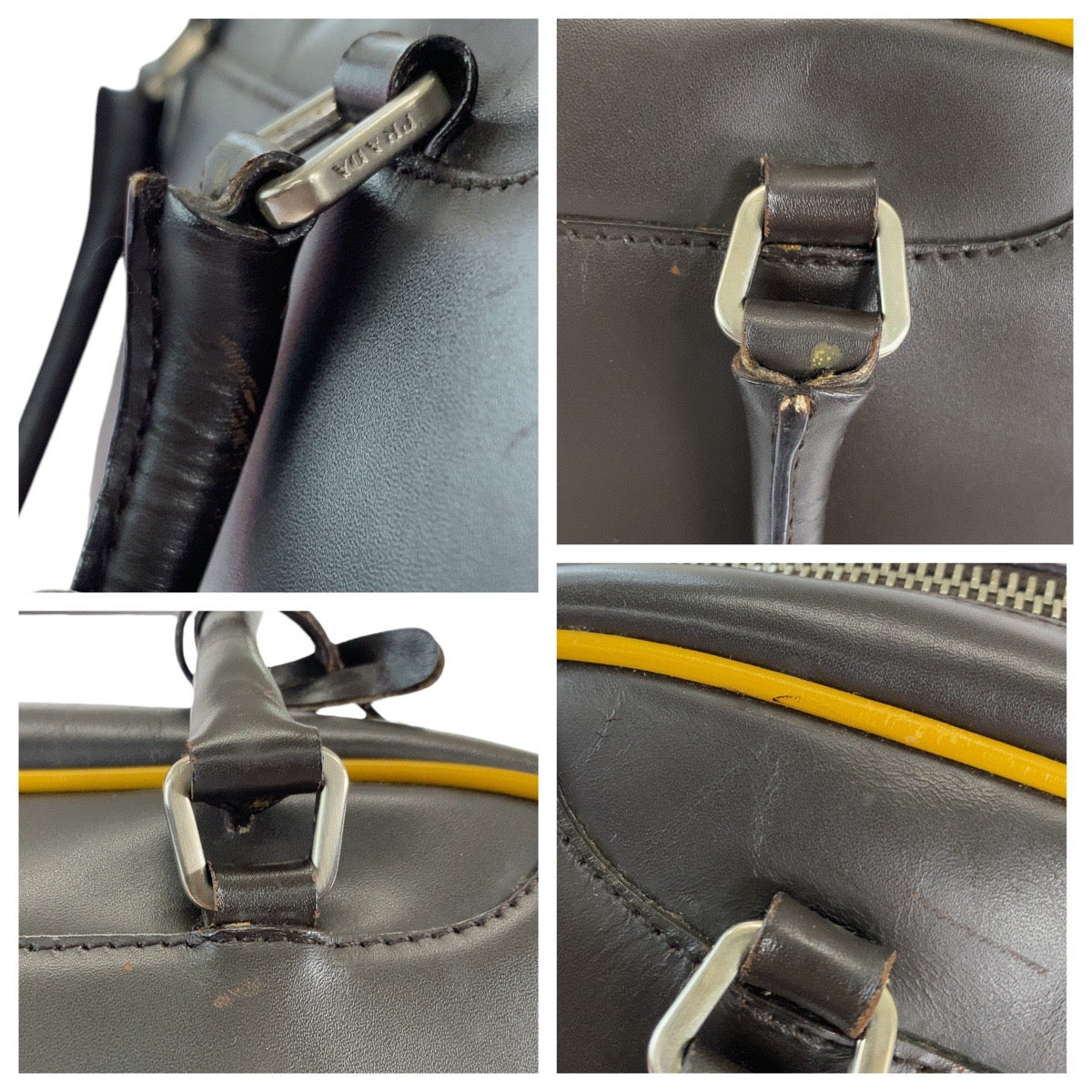 12943
PRADA プラダ ブラウン イエロー シルバー金具 レザー トートバッグ ミニボストンバッグ  レディース