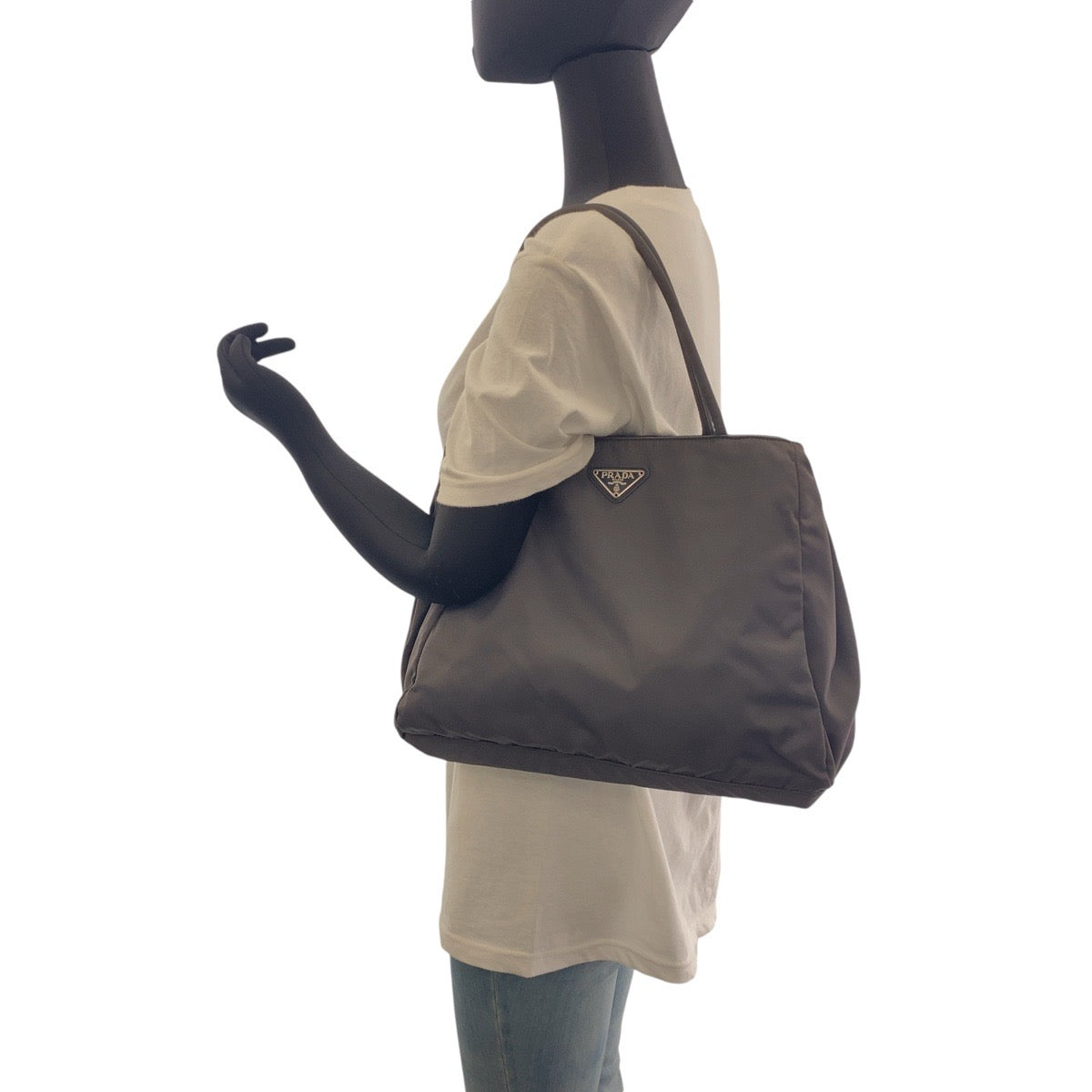 PRADA Prada Tessuto Triangle Logo Plate Grey Silver Hardware Nylon Tote Bag Shoulder Bag Women's