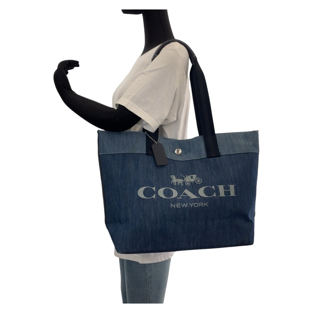 1956
COACH コーチ ホース アンド キャリッジ ブルー シルバー金具 コットンデニム トートバッグ ショルダーバッグ  レディース