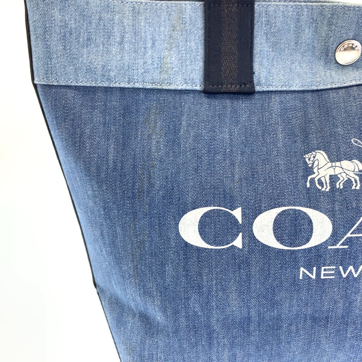 1956
COACH コーチ ホース アンド キャリッジ ブルー シルバー金具 コットンデニム トートバッグ ショルダーバッグ  レディース