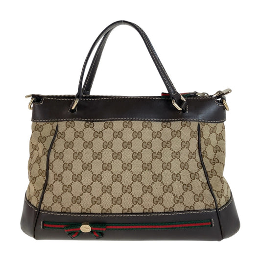 11950
GUCCI グッチ シェリーライン プリンシー ブラウン ベージュ ゴールド金具 GGキャンバス / レザー 269894 トートバッグ ハンドバッグ  レディース