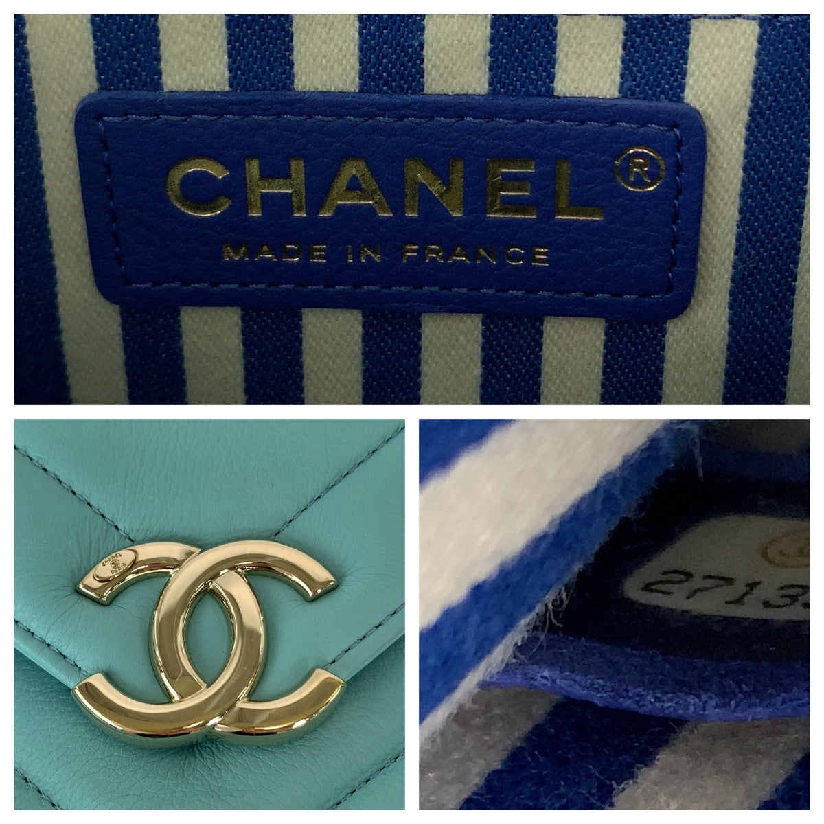 111947
CHANEL シャネル シェブロン ココマーク ターコイズブルー ゴールド金具 ラムスキン 斜め掛け チェーンショルダーバッグ ポシェット  レディース