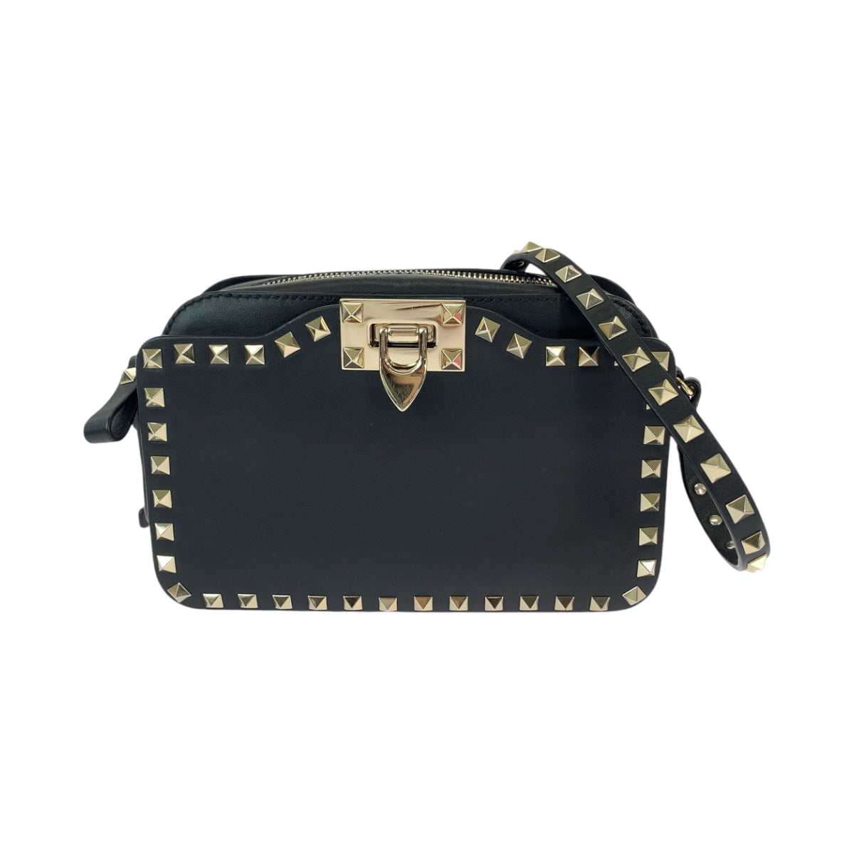 11946
Valentino ヴァレンチノ ロックスタッズ ブラック 黒 ゴールド金具 レザー ショルダーバッグ 斜め掛け ポシェット  レディース A54