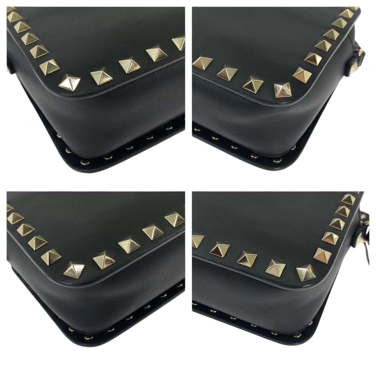 11946
Valentino ヴァレンチノ ロックスタッズ ブラック 黒 ゴールド金具 レザー ショルダーバッグ 斜め掛け ポシェット  レディース A54