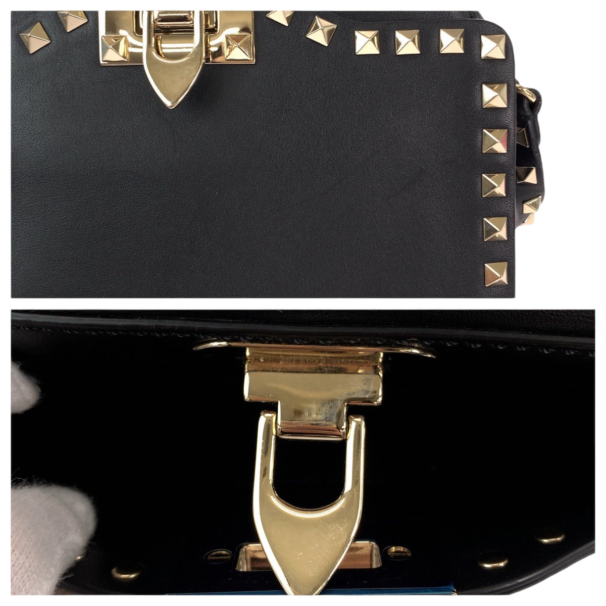 11946
Valentino ヴァレンチノ ロックスタッズ ブラック 黒 ゴールド金具 レザー ショルダーバッグ 斜め掛け ポシェット  レディース A54