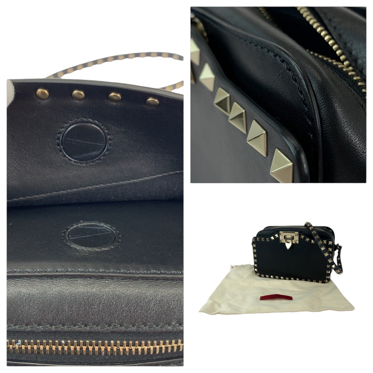 11946
Valentino ヴァレンチノ ロックスタッズ ブラック 黒 ゴールド金具 レザー ショルダーバッグ 斜め掛け ポシェット  レディース A54