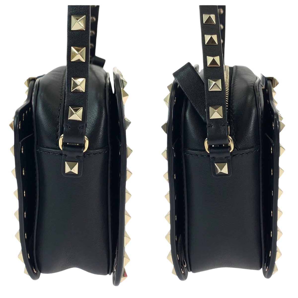11946
Valentino ヴァレンチノ ロックスタッズ ブラック 黒 ゴールド金具 レザー ショルダーバッグ 斜め掛け ポシェット  レディース A54