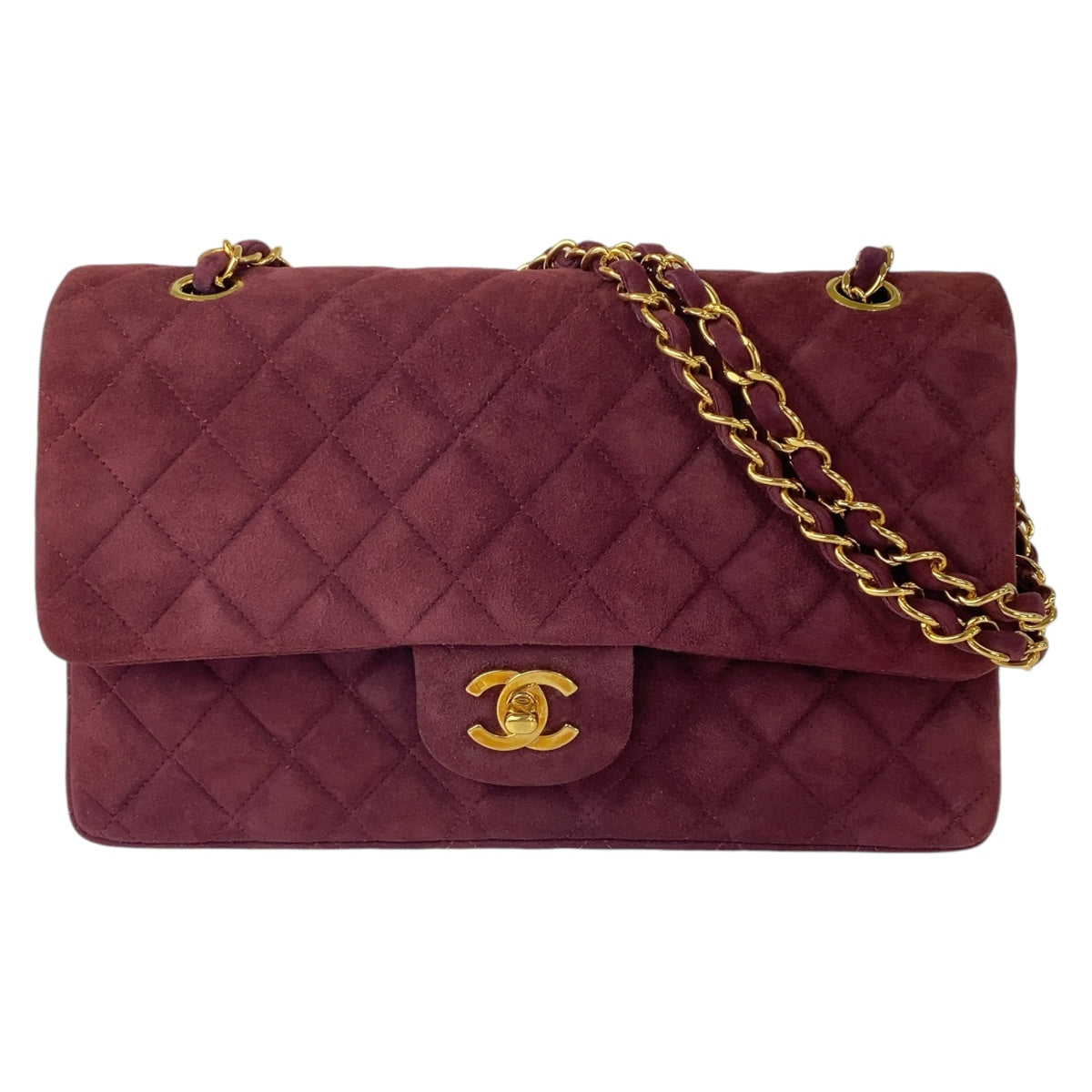 CHANEL シャネル ヴィンテージ ダブルフラップ マトラッセ ココマーク ターンロック ワインレッド ボルドー ゴールド金具 スウェード / レザー チェーンショルダーバッグ  レディース