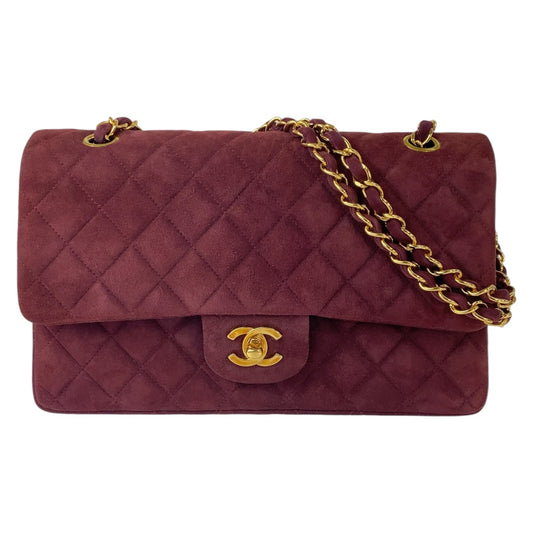 CHANEL シャネル ヴィンテージ ダブルフラップ マトラッセ ココマーク ターンロック ワインレッド ボルドー ゴールド金具 スウェード / レザー チェーンショルダーバッグ  レディース