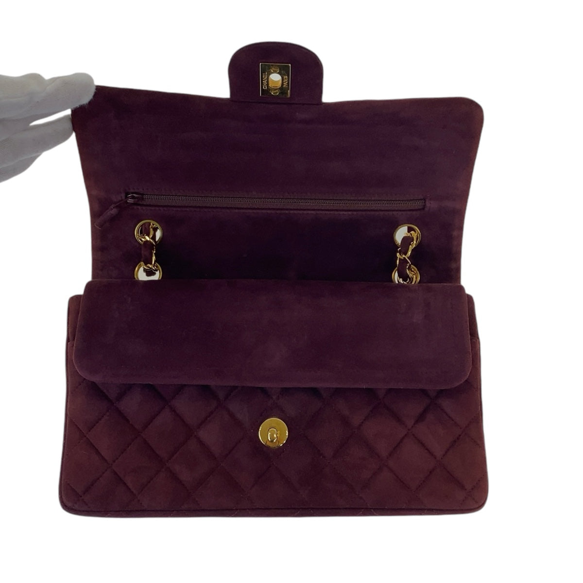 CHANEL シャネル ヴィンテージ ダブルフラップ マトラッセ ココマーク ターンロック ワインレッド ボルドー ゴールド金具 スウェード / レザー チェーンショルダーバッグ  レディース