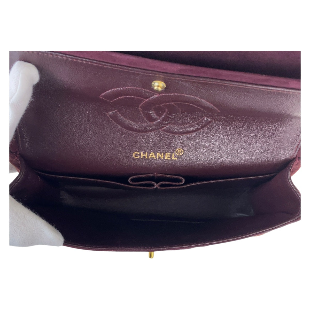 CHANEL シャネル ヴィンテージ ダブルフラップ マトラッセ ココマーク ターンロック ワインレッド ボルドー ゴールド金具 スウェード / レザー チェーンショルダーバッグ  レディース