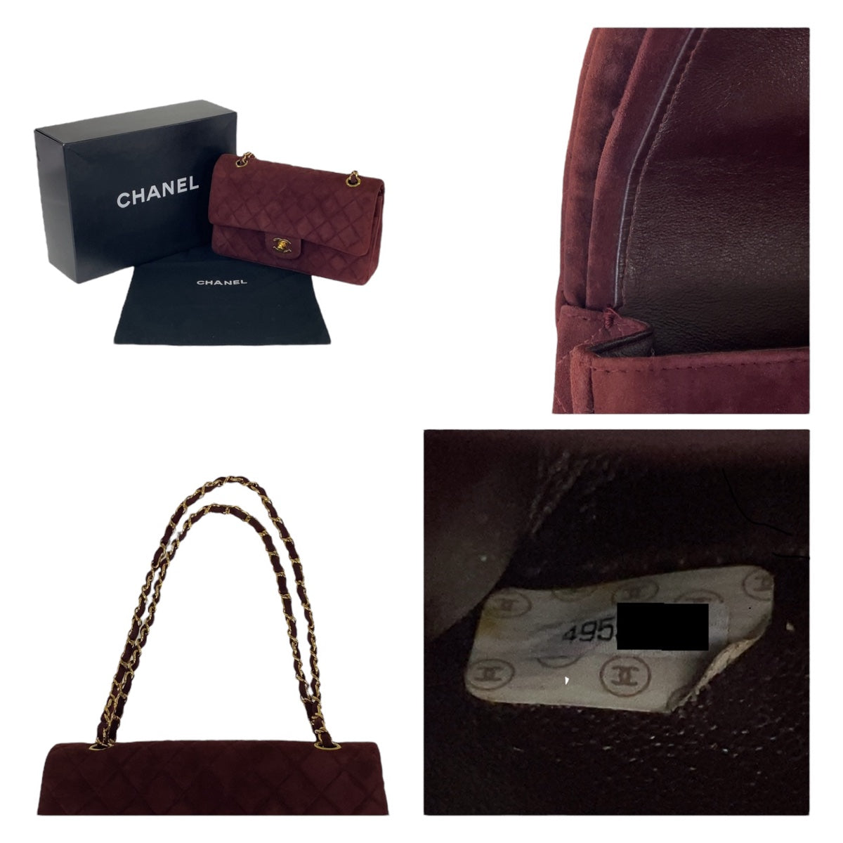 CHANEL シャネル ヴィンテージ ダブルフラップ マトラッセ ココマーク ターンロック ワインレッド ボルドー ゴールド金具 スウェード / レザー チェーンショルダーバッグ  レディース