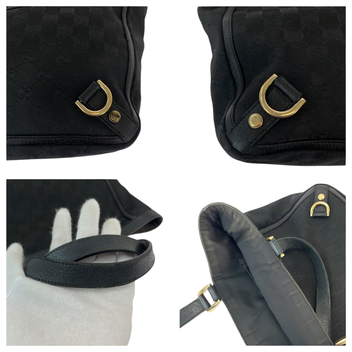 11942
GUCCI グッチ アビー ブラック 黒 ゴールド金具 GGキャンバス 130739 トートバッグ ハンドバッグ  レディース