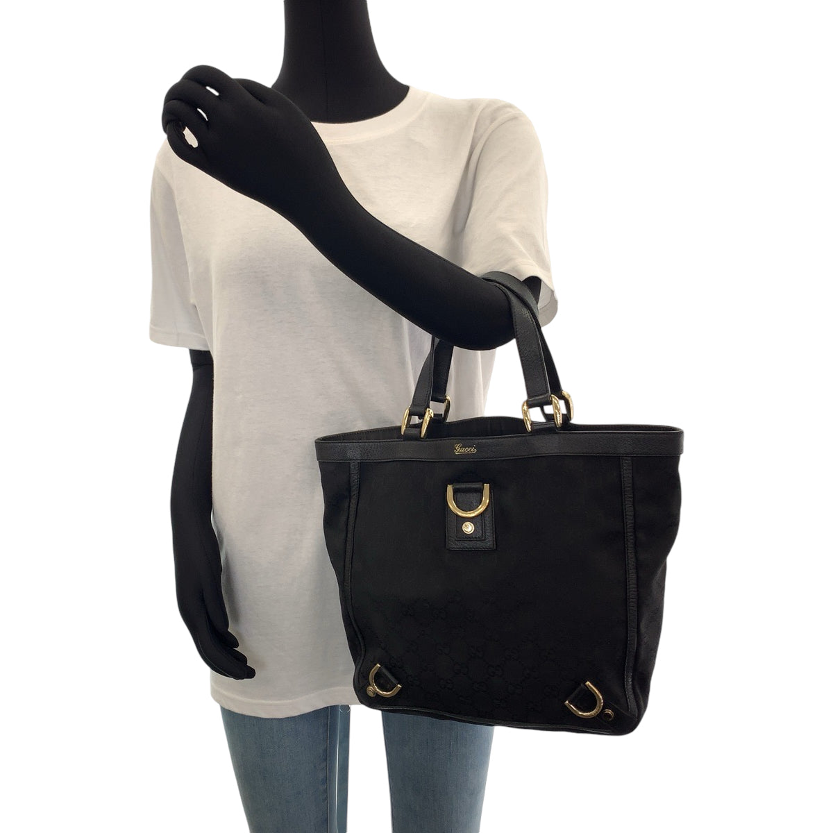 11942
GUCCI グッチ アビー ブラック 黒 ゴールド金具 GGキャンバス 130739 トートバッグ ハンドバッグ  レディース