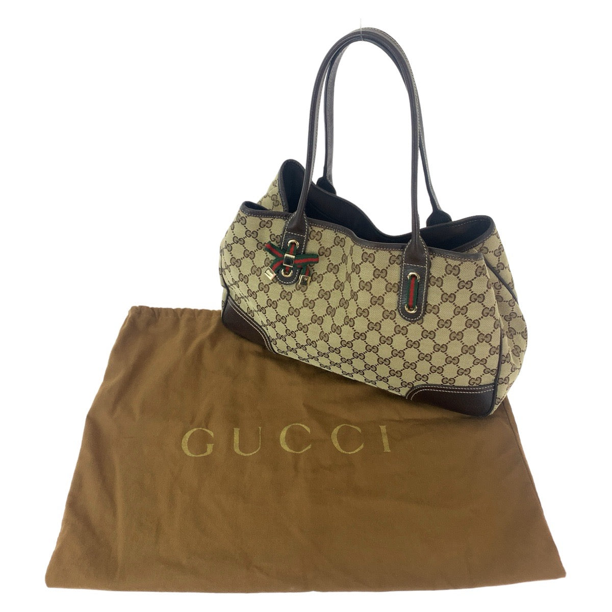 GUCCI グッチ シェリーライン プリンシー ブラウン ベージュ ゴールド金具 GGキャンバス / レザー 163805 トートバッグ ショルダーバッグ  レディース