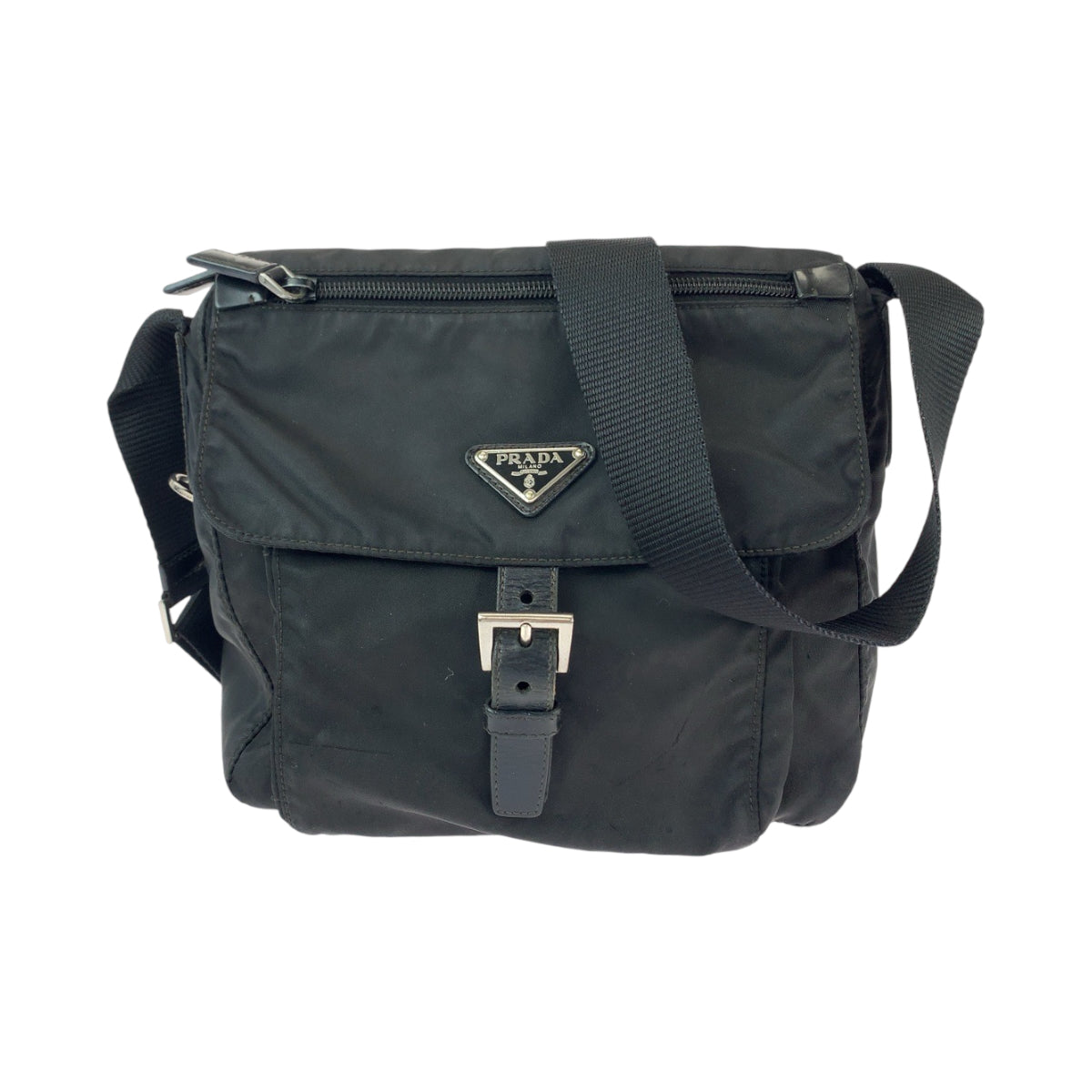 11941
PRADA プラダ テスート 三角ロゴプレート 男女兼用 ブラック 黒 シルバー金具 ナイロン 1BD994 ショルダーバッグ ポシェット  メンズ