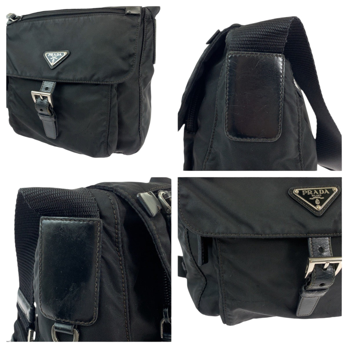 11941
PRADA プラダ テスート 三角ロゴプレート 男女兼用 ブラック 黒 シルバー金具 ナイロン 1BD994 ショルダーバッグ ポシェット  メンズ