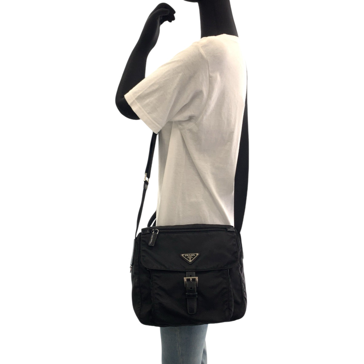 11941
PRADA プラダ テスート 三角ロゴプレート 男女兼用 ブラック 黒 シルバー金具 ナイロン 1BD994 ショルダーバッグ ポシェット  メンズ