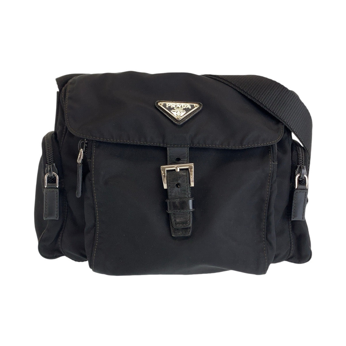 12945
PRADA プラダ テスート 三角ロゴプレート 男女兼用 ブラック 黒 シルバー金具 ナイロン / レザー 斜め掛け ショルダーバッグ メッセンジャーバッグ  メンズ