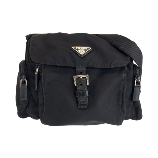 12945
PRADA プラダ テスート 三角ロゴプレート 男女兼用 ブラック 黒 シルバー金具 ナイロン / レザー 斜め掛け ショルダーバッグ メッセンジャーバッグ  メンズ