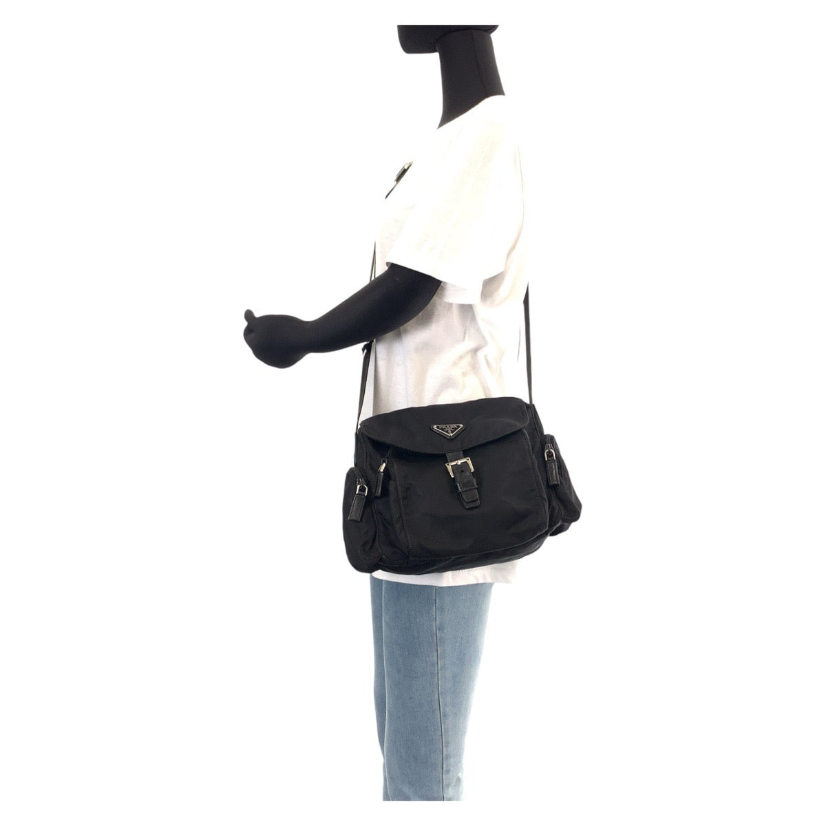 12945
PRADA プラダ テスート 三角ロゴプレート 男女兼用 ブラック 黒 シルバー金具 ナイロン / レザー 斜め掛け ショルダーバッグ メッセンジャーバッグ  メンズ