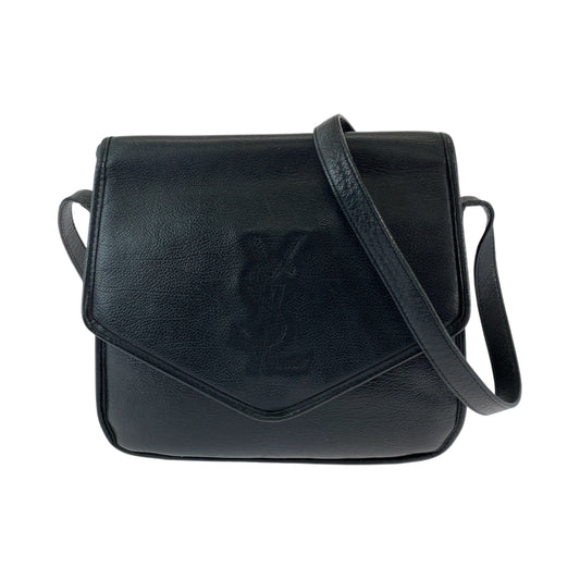12946
YVES SAINT LAURENT イヴ サンローラン ヴィンテージ YSL ブラック 黒 レザー 斜め掛け ショルダーバッグ ポシェット  レディース