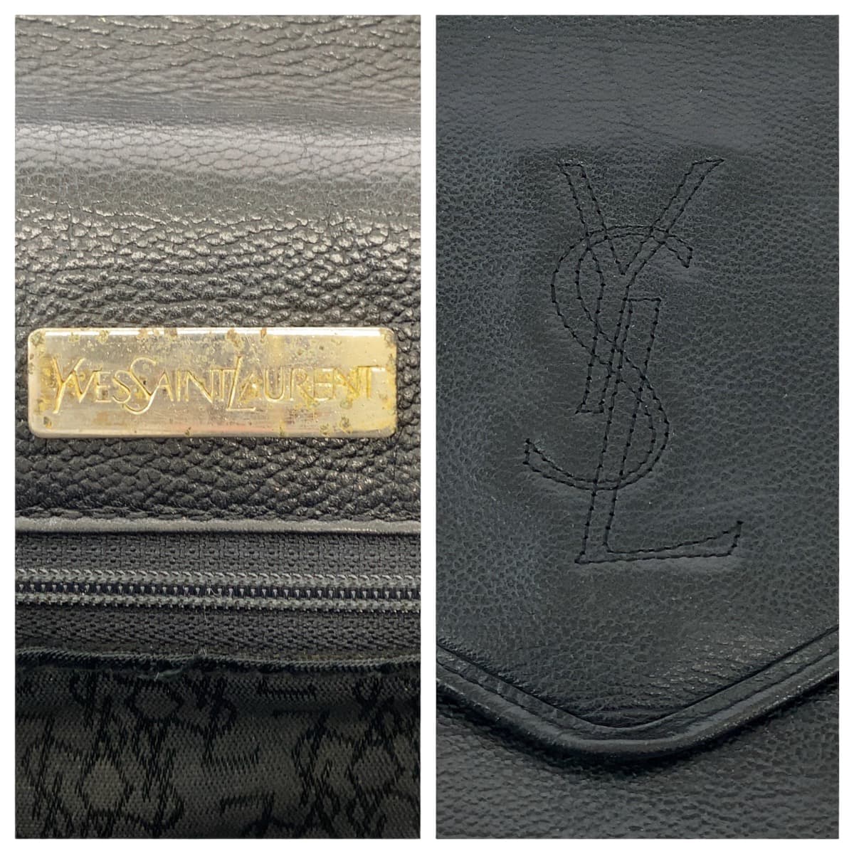 12946
YVES SAINT LAURENT イヴ サンローラン ヴィンテージ YSL ブラック 黒 レザー 斜め掛け ショルダーバッグ ポシェット  レディース