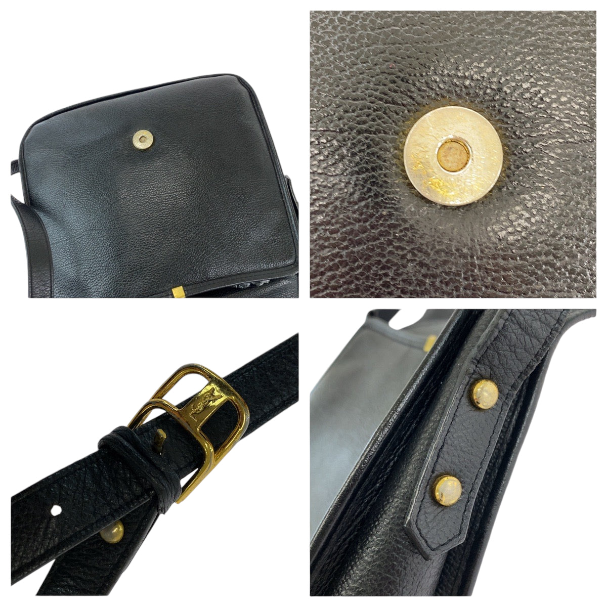 12946
YVES SAINT LAURENT イヴ サンローラン ヴィンテージ YSL ブラック 黒 レザー 斜め掛け ショルダーバッグ ポシェット  レディース