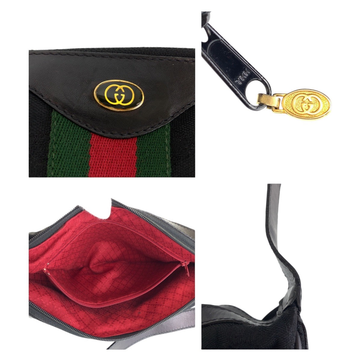12950
GUCCI グッチ ヴィンテージ シェリーライン オールドグッチ 男女兼用 ブラック 黒 ゴールド金具 GGキャンバス / レザー 010 378 斜め掛け ショルダーバッグ メッセンジャーバッグ  メンズ