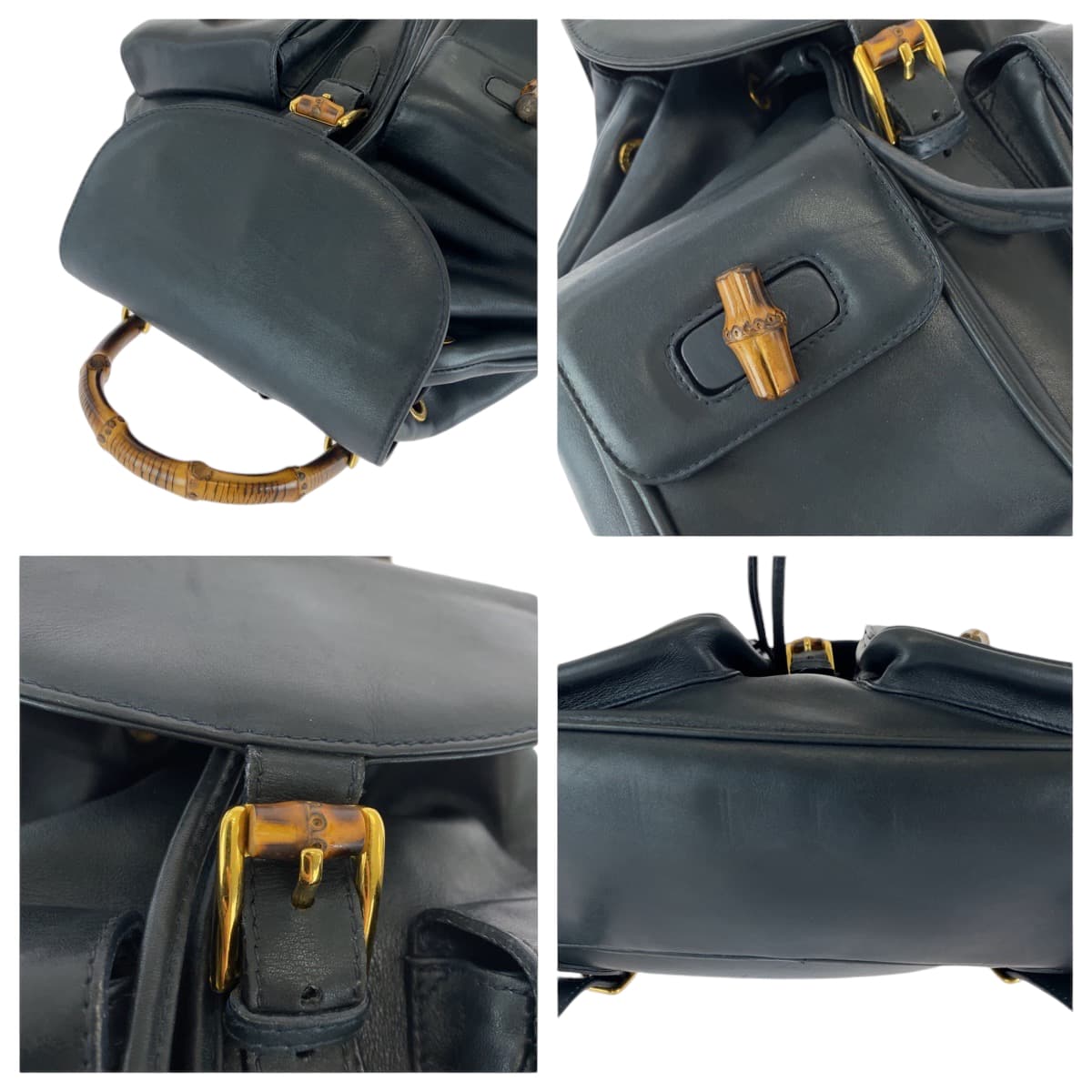 12952
GUCCI グッチ バンブー オールドグッチ ブラック 黒 ブラウン レザー 003 2053 0016 バックパック リュックサック  レディース