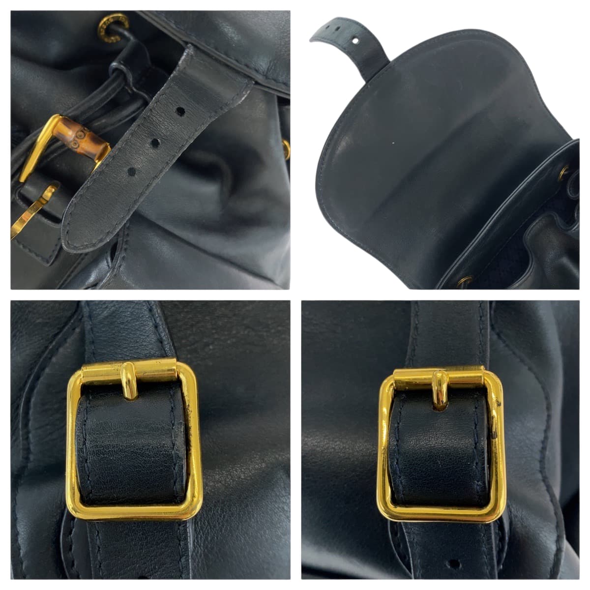 12952
GUCCI グッチ バンブー オールドグッチ ブラック 黒 ブラウン レザー 003 2053 0016 バックパック リュックサック  レディース