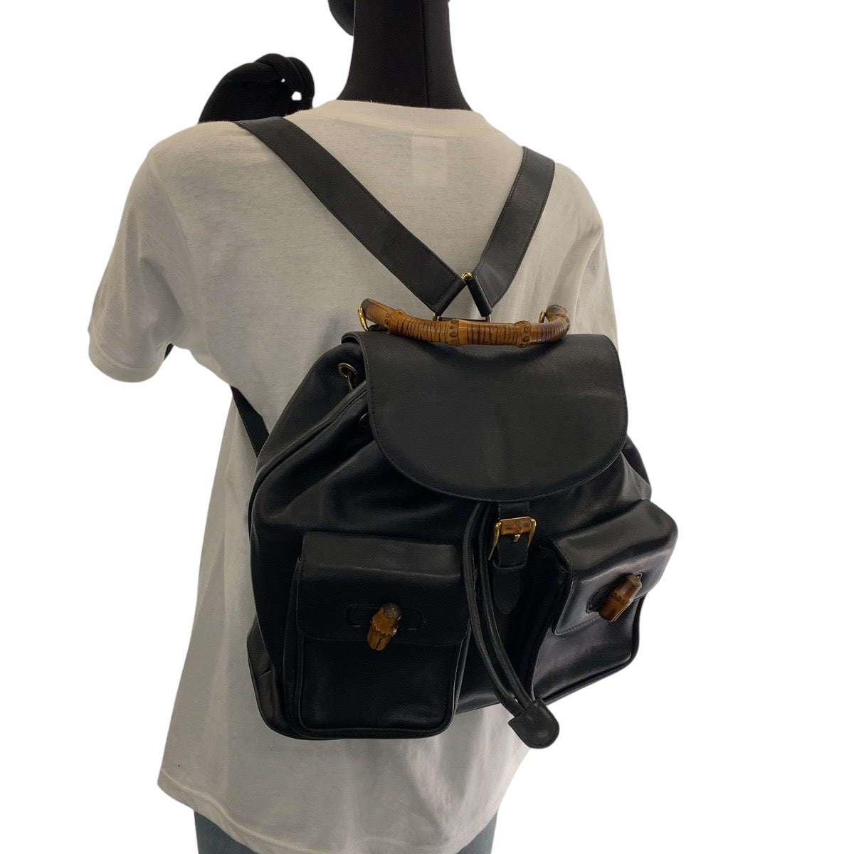 12952
GUCCI グッチ バンブー オールドグッチ ブラック 黒 ブラウン レザー 003 2053 0016 バックパック リュックサック  レディース
