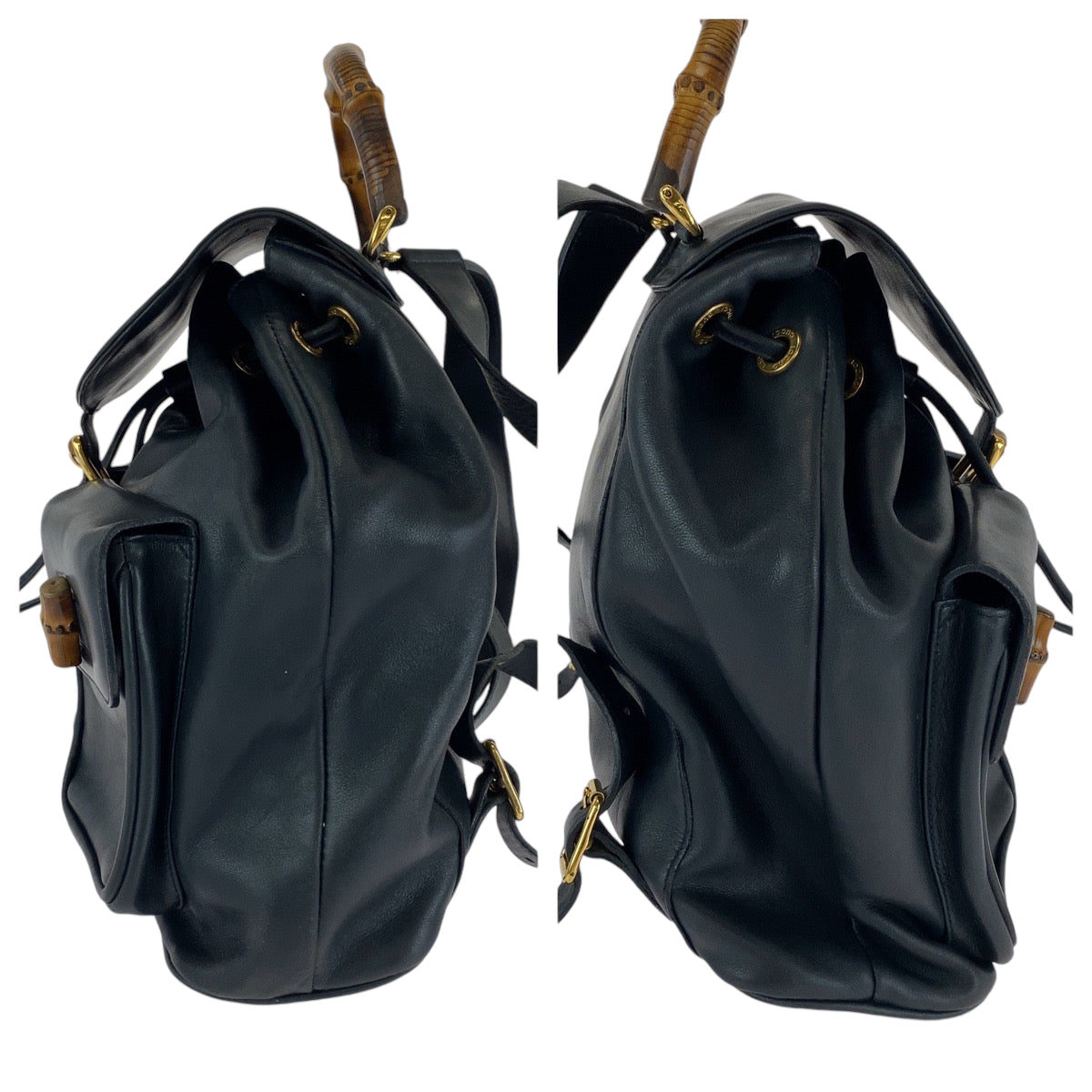12952
GUCCI グッチ バンブー オールドグッチ ブラック 黒 ブラウン レザー 003 2053 0016 バックパック リュックサック  レディース
