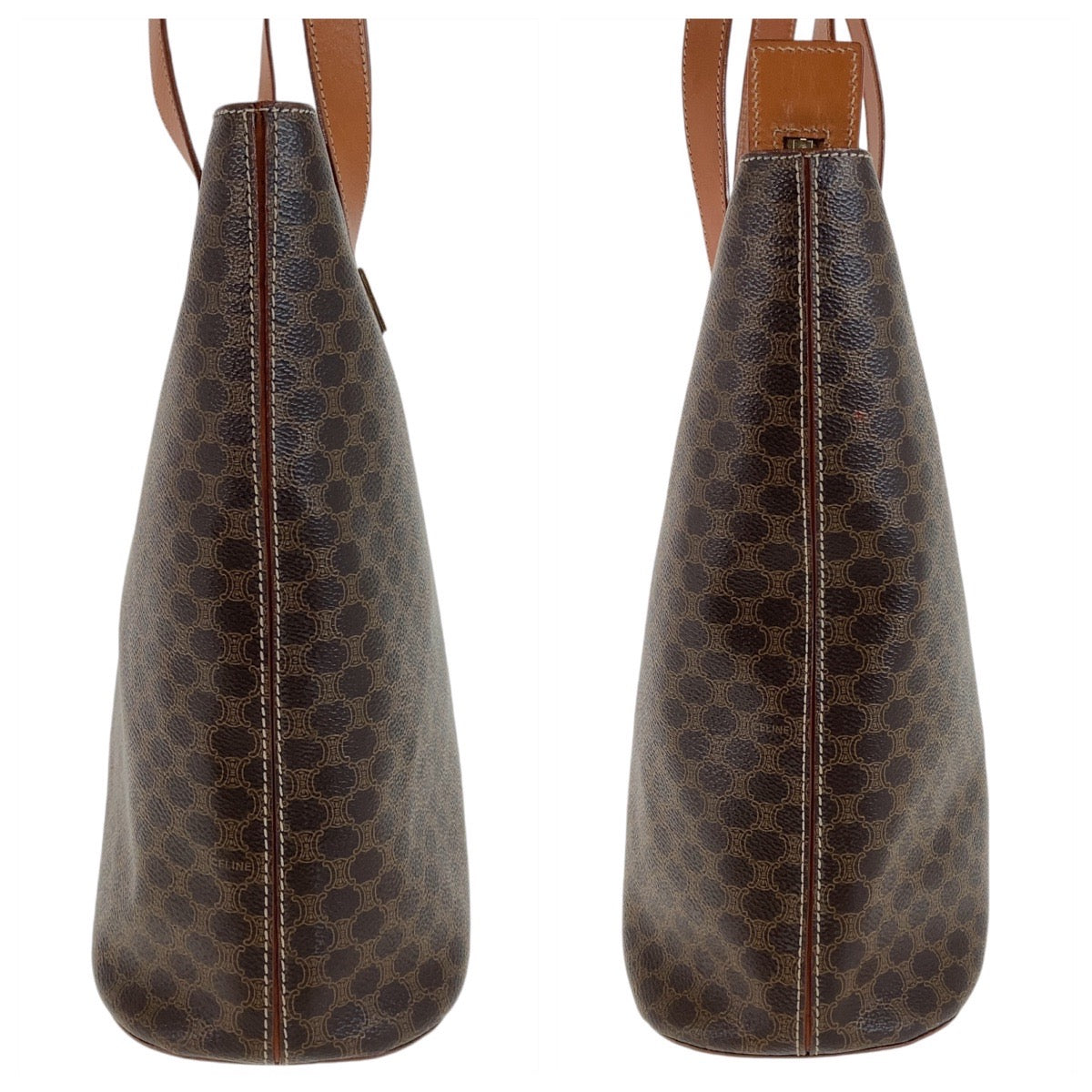 11937
CELINE セリーヌ ヴィンテージ マカダム ブラウン ゴールド金具 PVC / レザー トートバッグ ハンドバッグ ショルダーバッグ  レディース