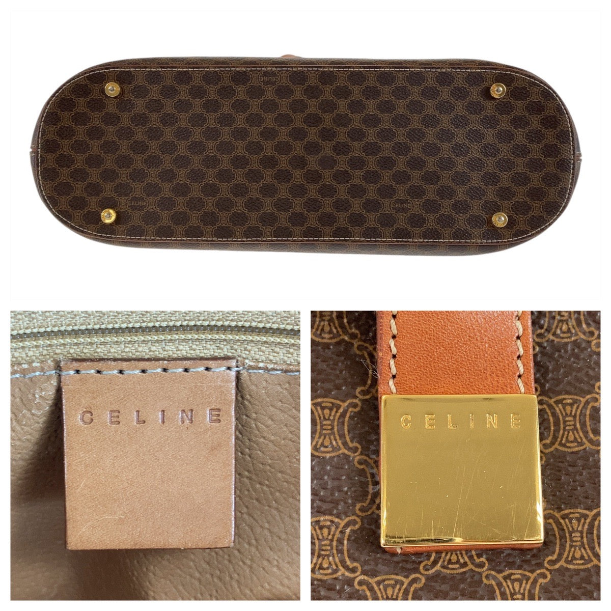 11937
CELINE セリーヌ ヴィンテージ マカダム ブラウン ゴールド金具 PVC / レザー トートバッグ ハンドバッグ ショルダーバッグ  レディース